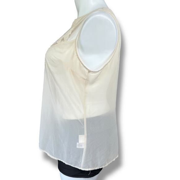 Kenar Womens Sheer Blouse Tank Top Embroidered Floral Design Button Down Beige - Picture 5 of 9